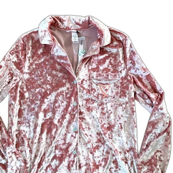 Victoria's Secret Pink Crushed Velvet Button Up Pajama Top Size X-Small - Picture 2 of 12
